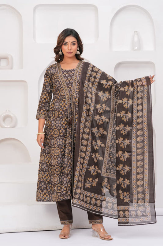 Elegant Cotton Anarkali Kurta Set with Dupatta for Women