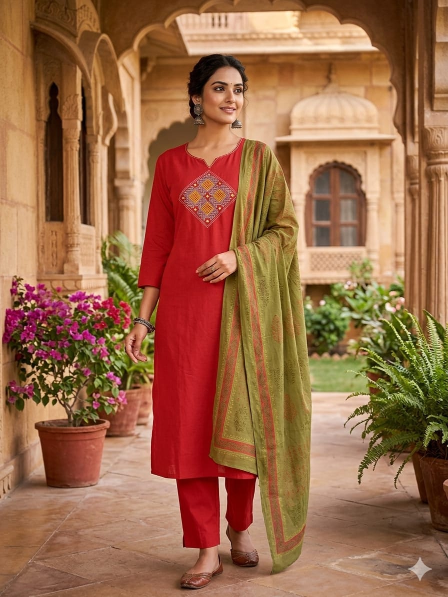 🌿 Elegant Embroidered Kurta Set with Dupatta for Women | Akshra Collection