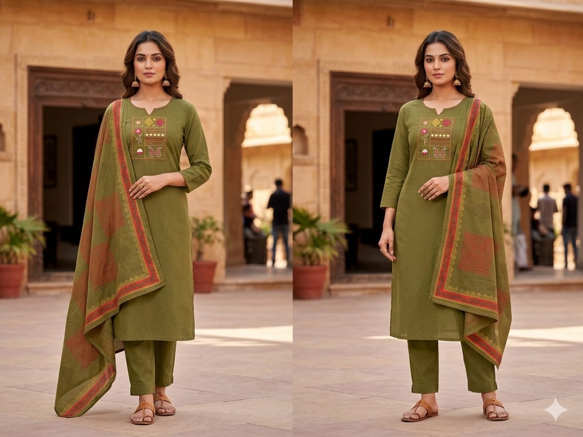 🌿 Elegant Embroidered Kurta Set with Dupatta for Women | Akshra Collection