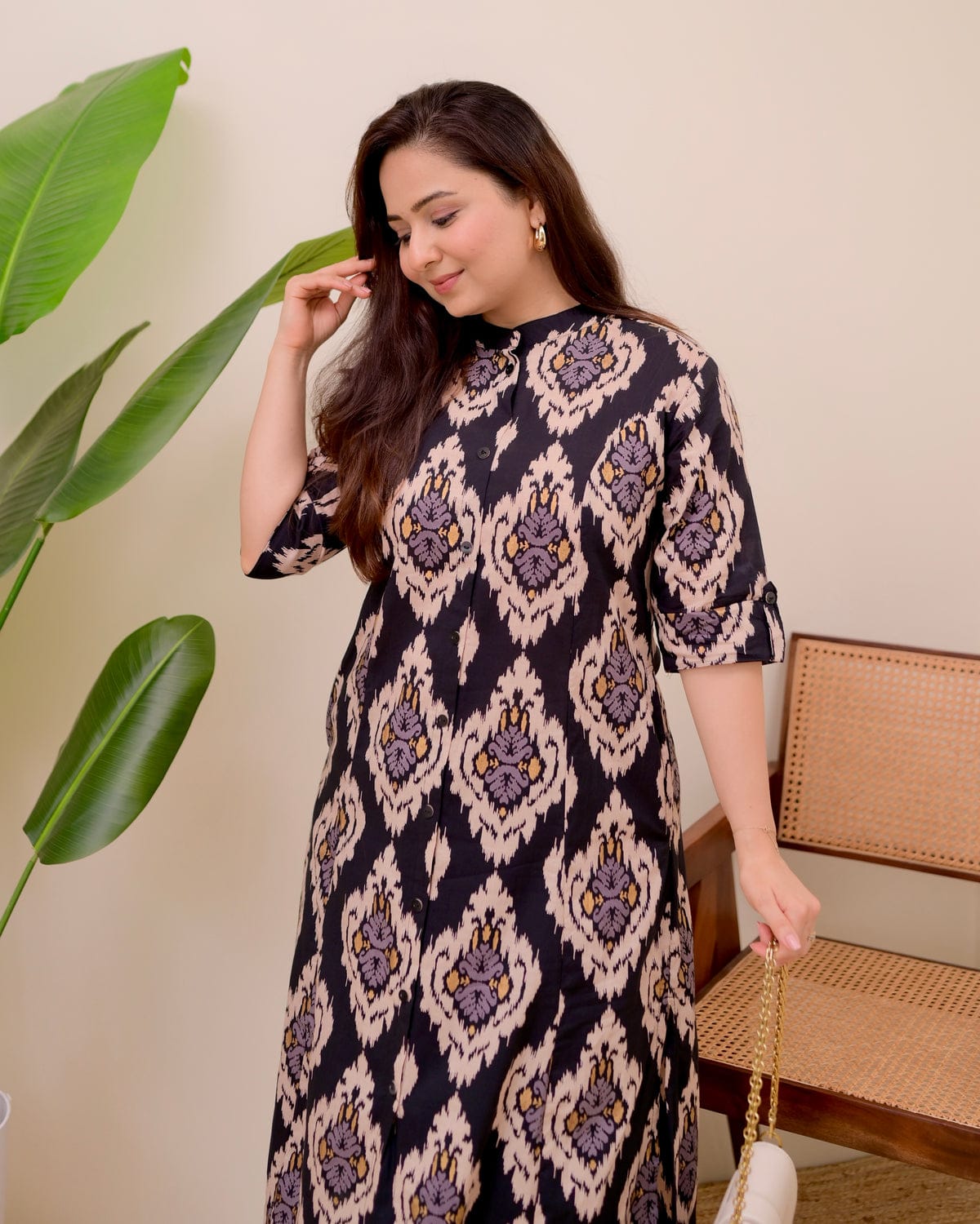 🌸 Women Ethnic Printed Midi Dress with Front Buttons 🌸