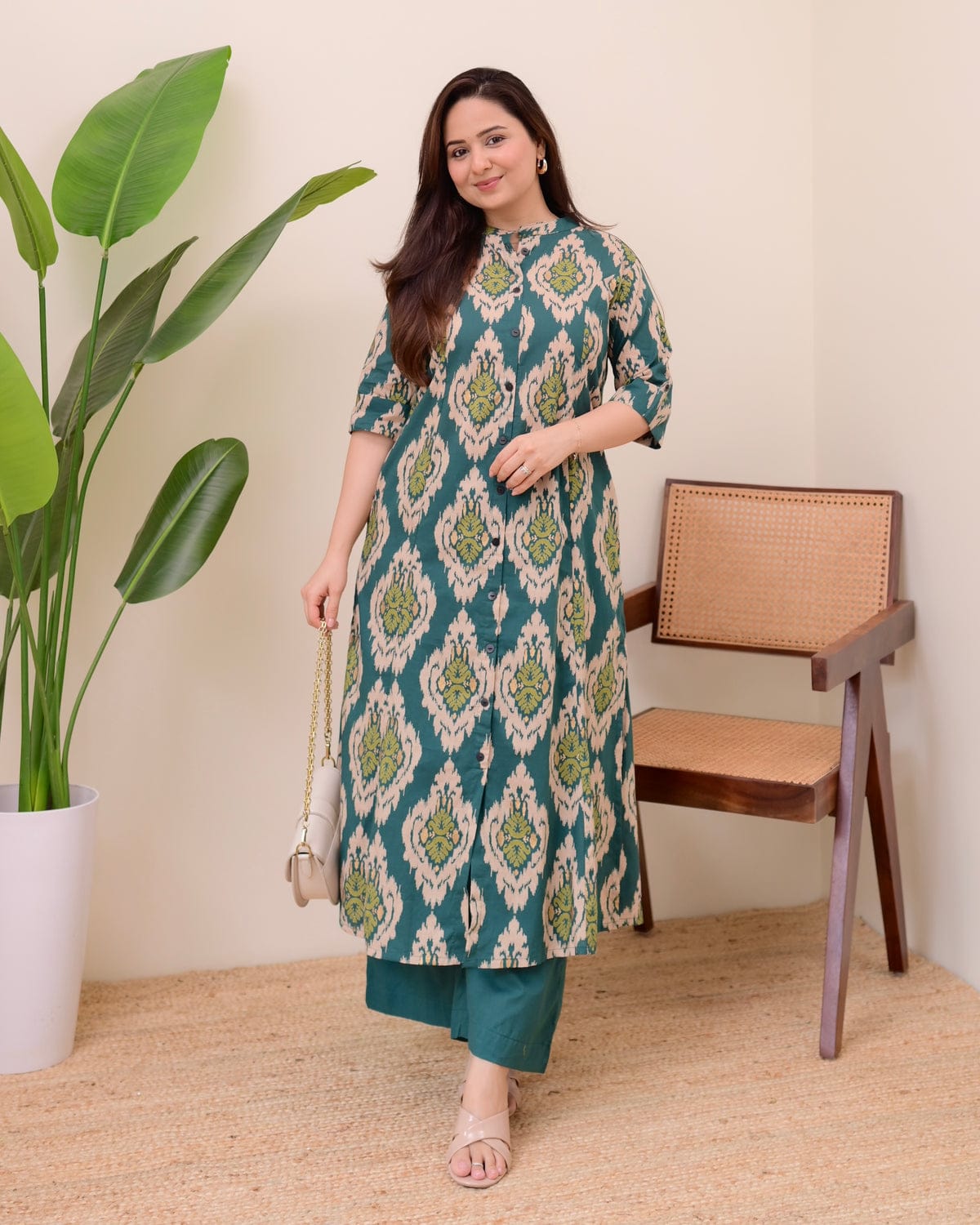 ✨ Teal Green Ethnic Printed Co-Ord Kurta Set for Women 💖