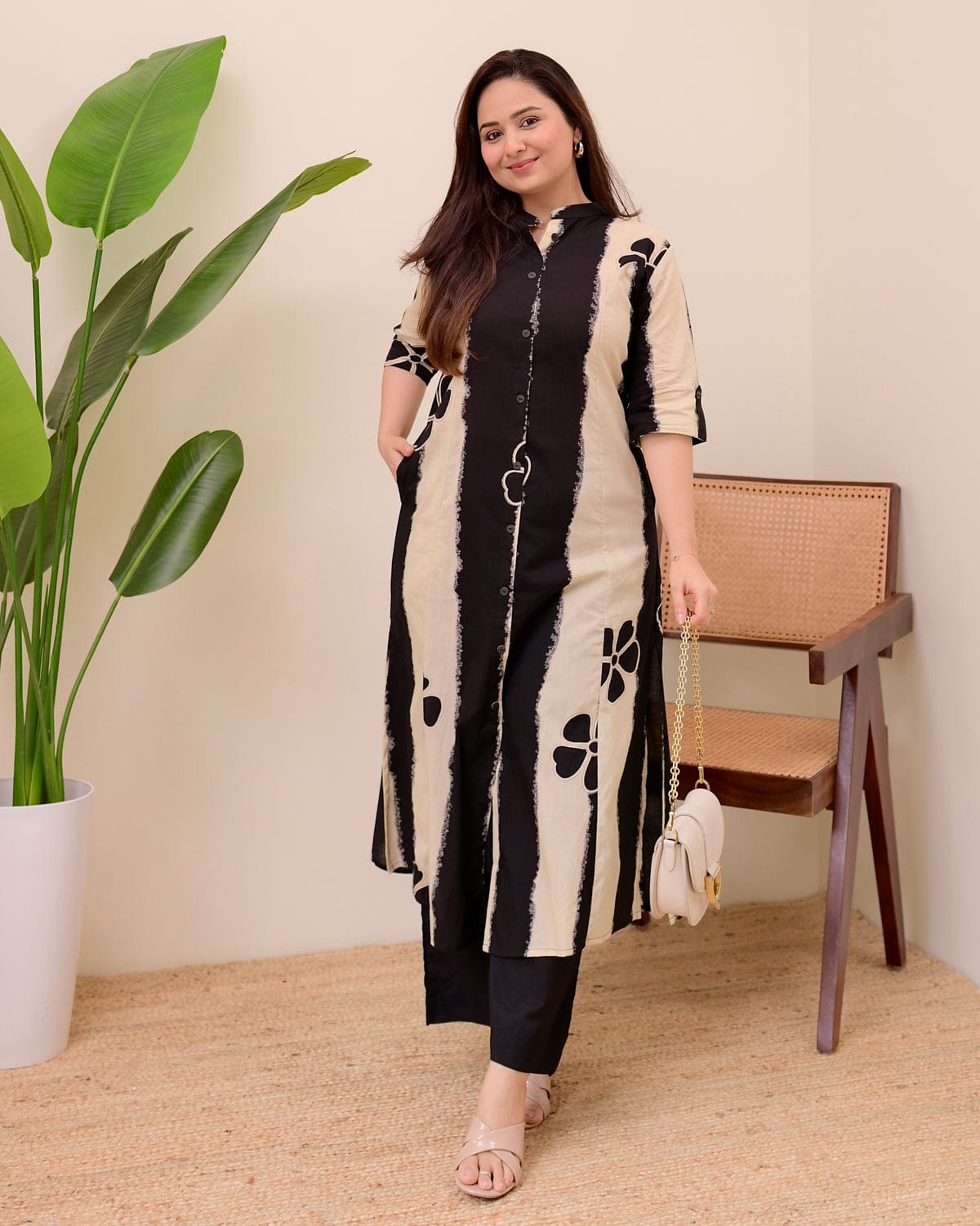 Stylish Ethnic Kurti Set Full Length View