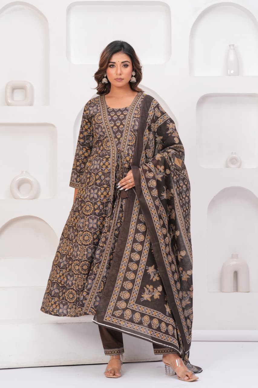 Elegant Cotton Anarkali Kurta Set with Dupatta for Women