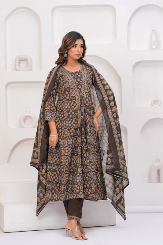 Elegant Cotton Anarkali Kurta Set with Dupatta for Women