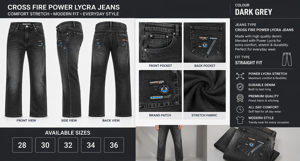 Men's Power Lycra Stretch Jeans | Straight Fit Premium Denim Jeans