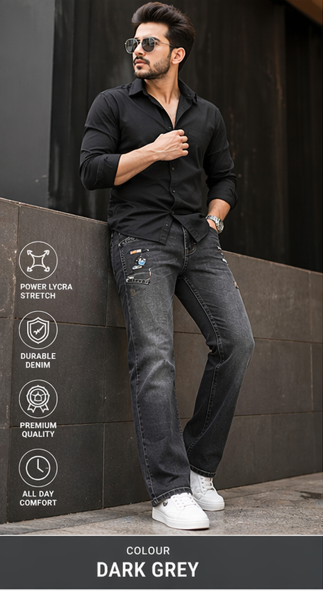 Men's Power Lycra Stretch Jeans | Straight Fit Premium Denim Jeans