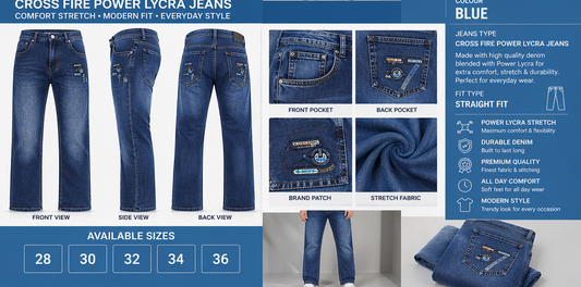 Men's Power Lycra Stretch Jeans | Straight Fit Premium Denim Jeans